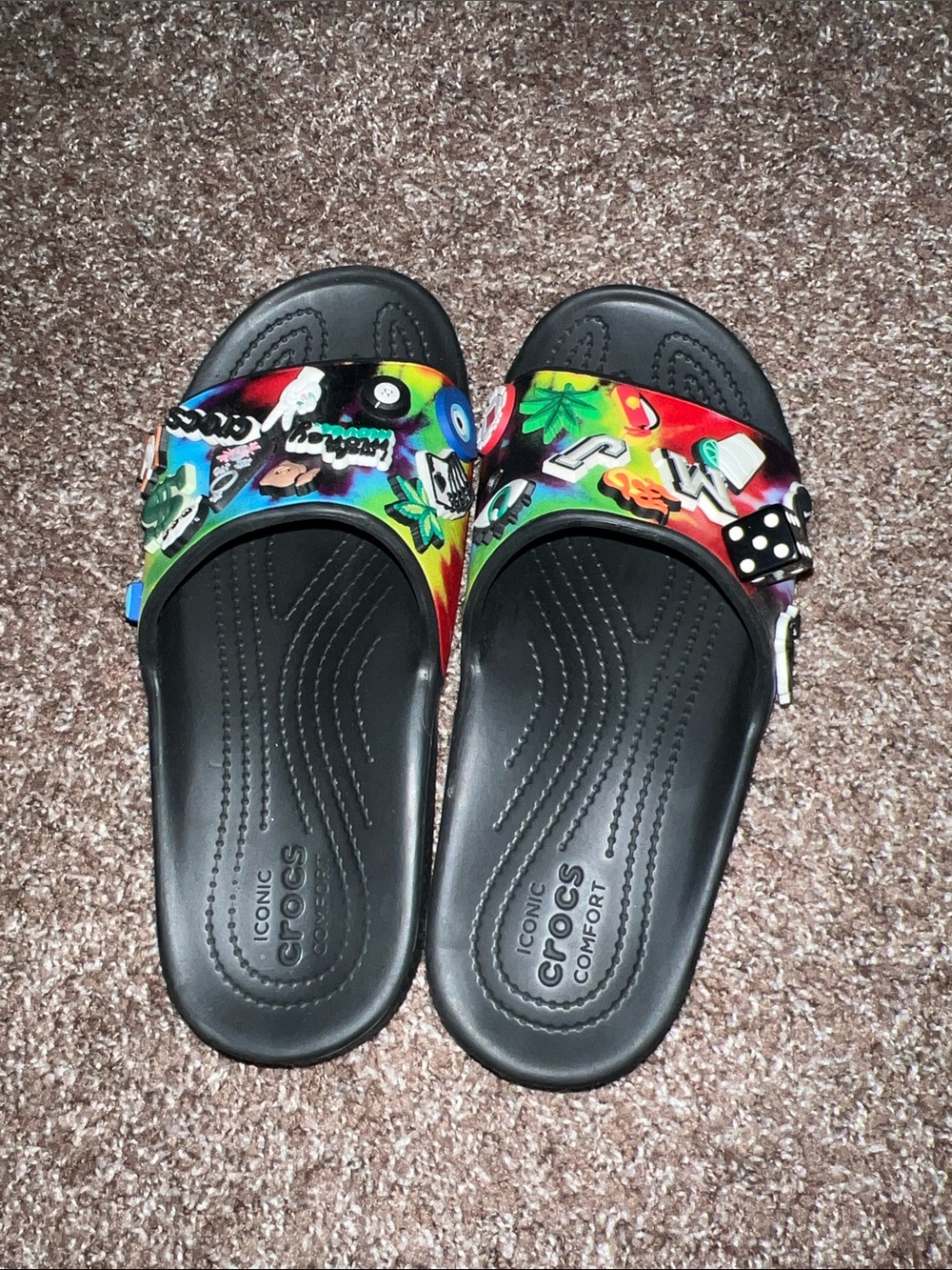 CROCS Black Slide Sandals with Jibbitz Charms - Picture 3 of 3